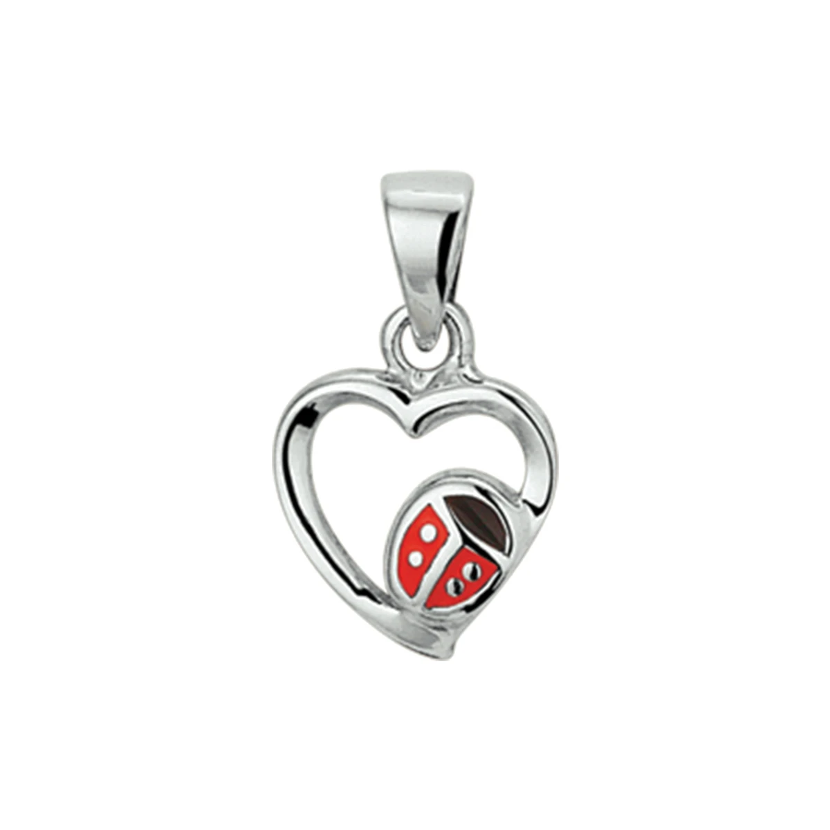 hanger hart lieveheersbeestje emaille zilver gerhodineerd