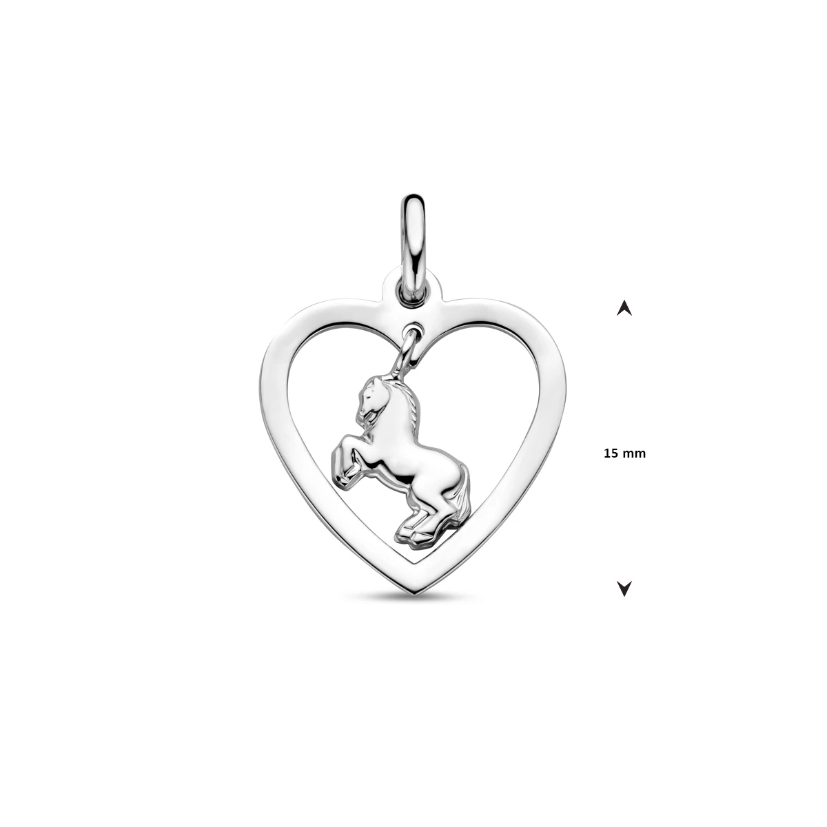 hanger hart paard 20 mm zilver gerhodineerd
