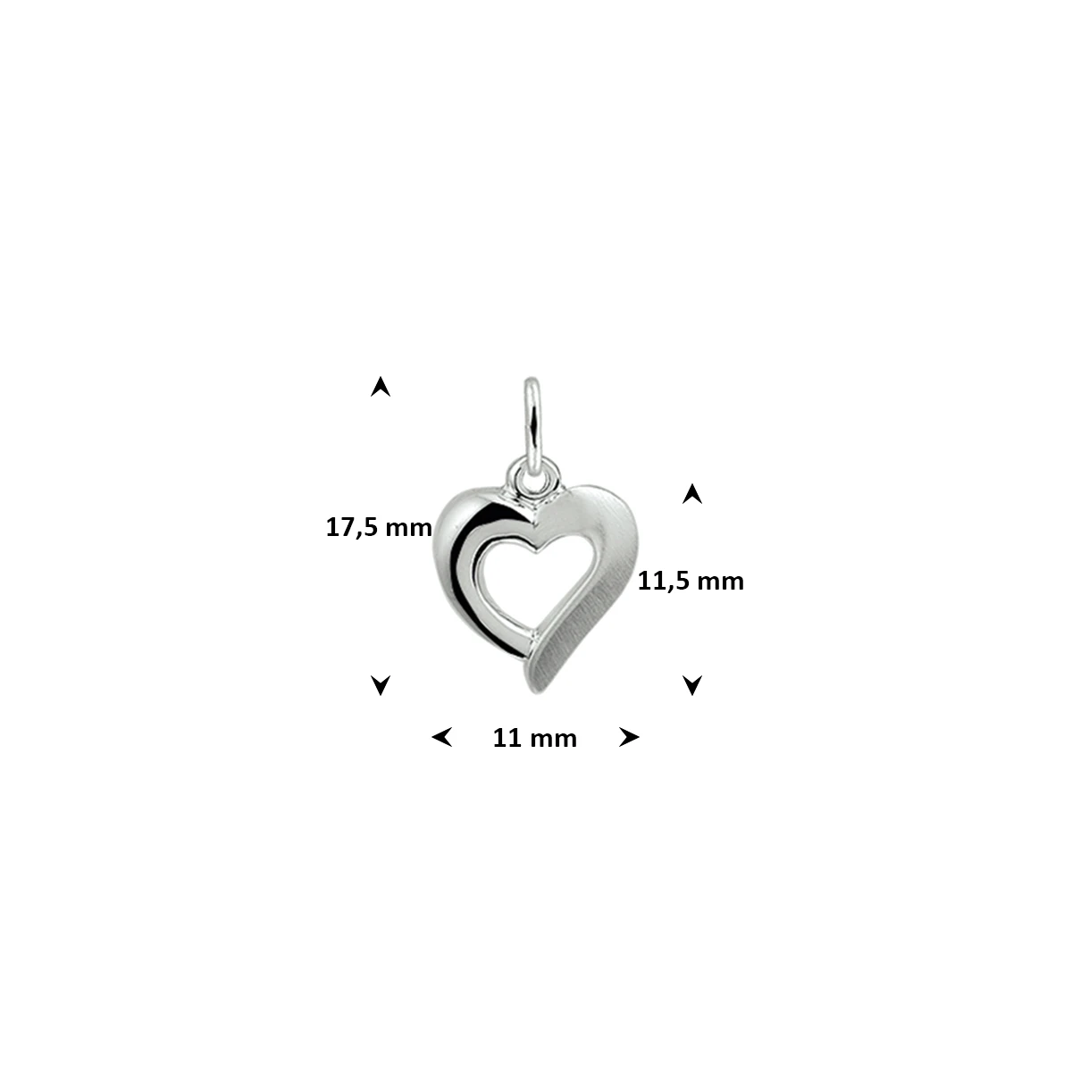 hanger hart poli/mat zilver gerhodineerd