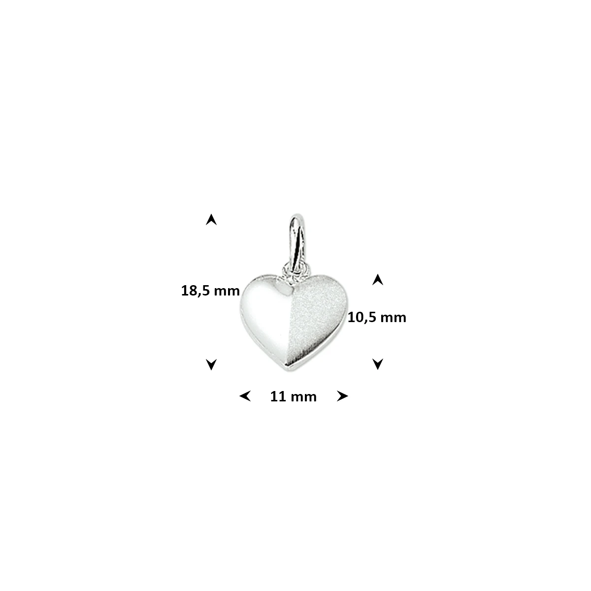 hanger hart poli/mat zilver gerhodineerd