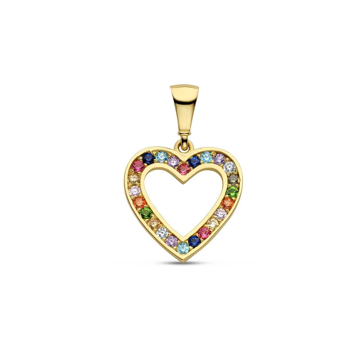 hanger hart regenboog zirkonia 14K geelgoud