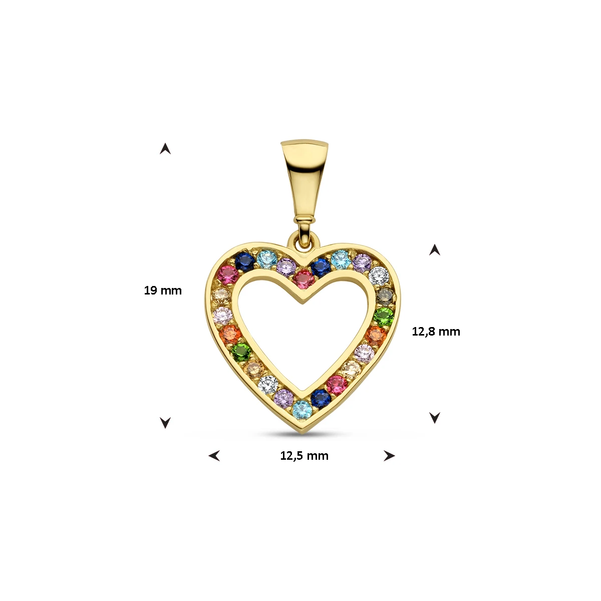 hanger hart regenboog zirkonia 14K geelgoud