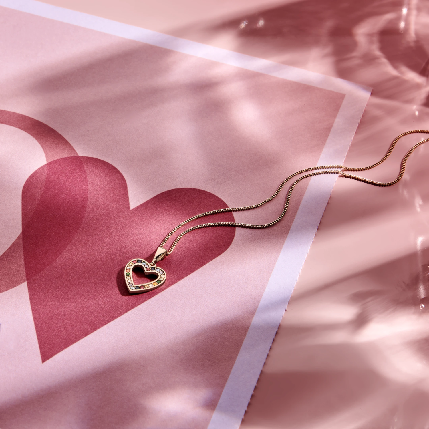 hanger hart regenboog zirkonia 14K geelgoud