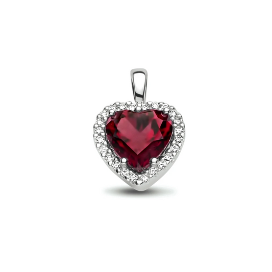 hanger hart rhodoliet en diamant 0.10ct h si halo 14K witgoud