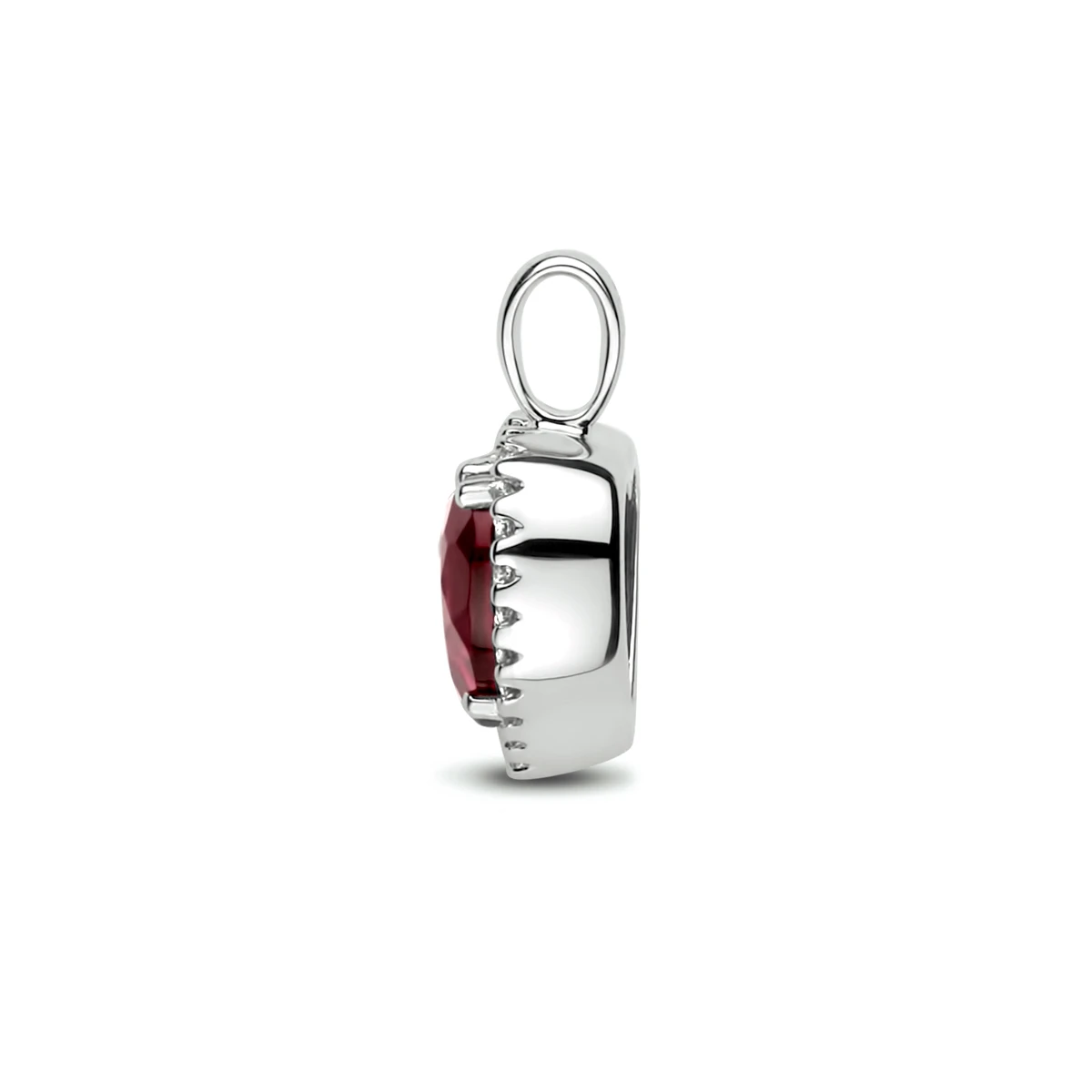 hanger hart rhodoliet en diamant 0.10ct h si halo 14K witgoud