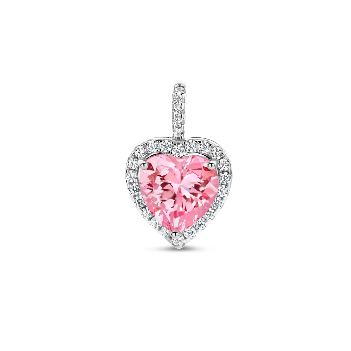 hanger hart wit en roze zirkonia halo zilver gerhodineerd