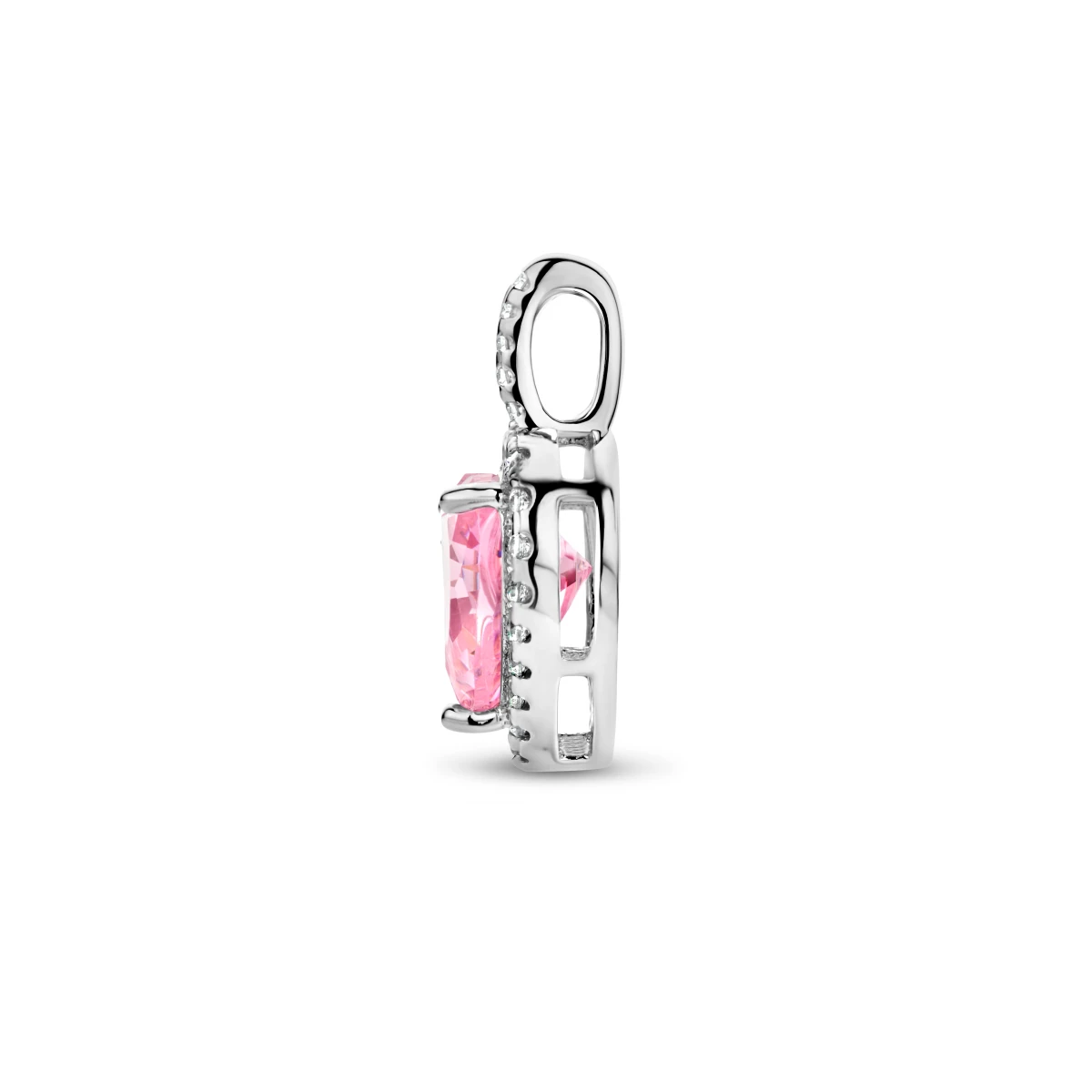 hanger hart wit en roze zirkonia halo zilver gerhodineerd