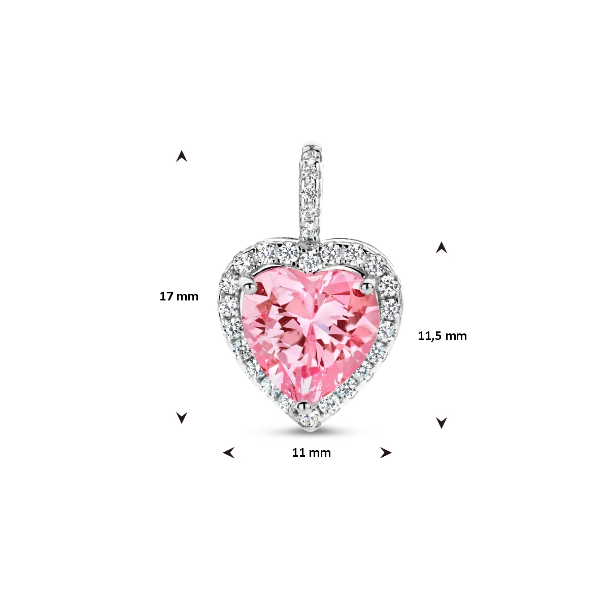 hanger hart wit en roze zirkonia halo zilver gerhodineerd