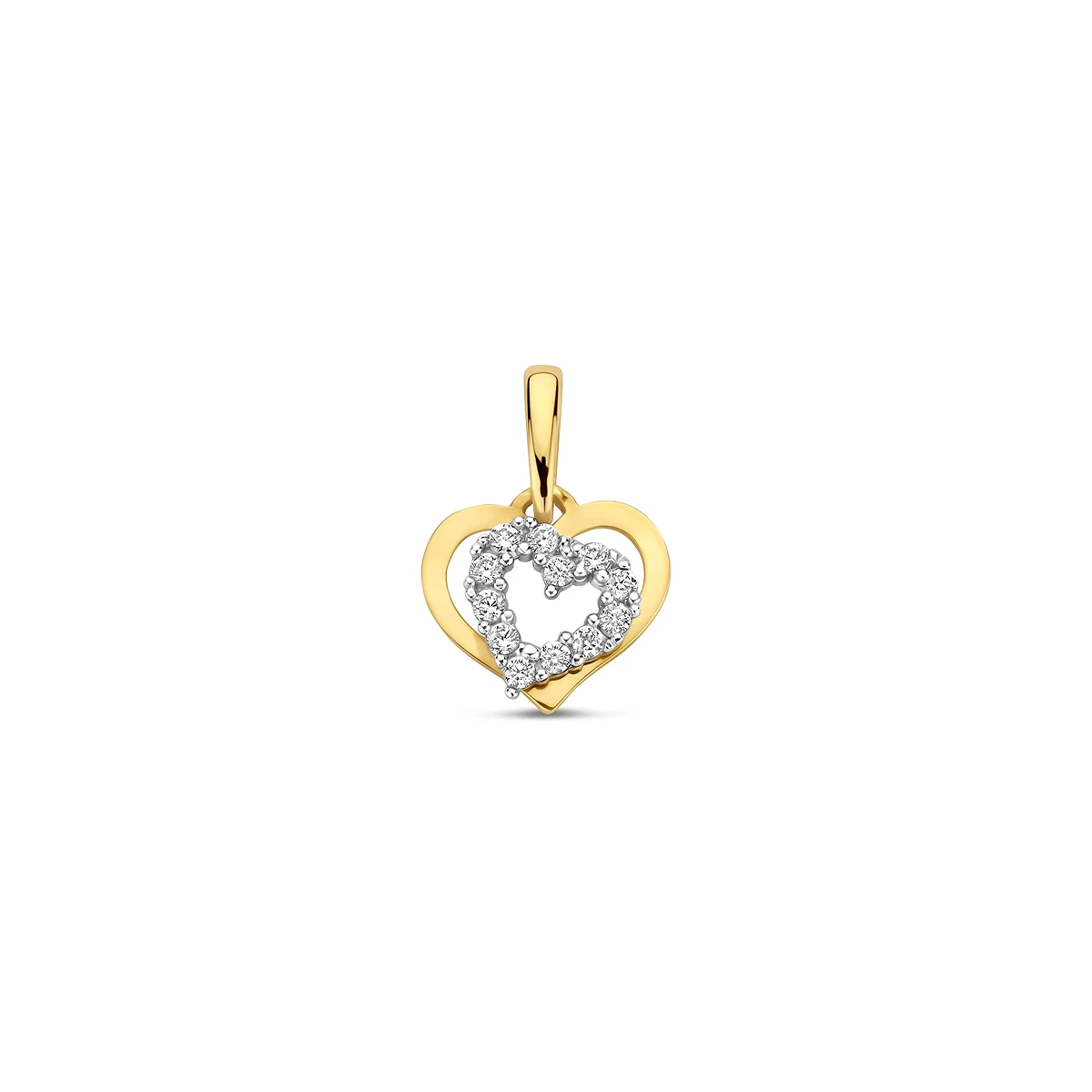hanger hart zirkonia 14K bicolor goud geel/wit