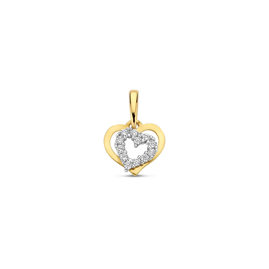 hanger hart zirkonia 14K bicolor goud geel/wit