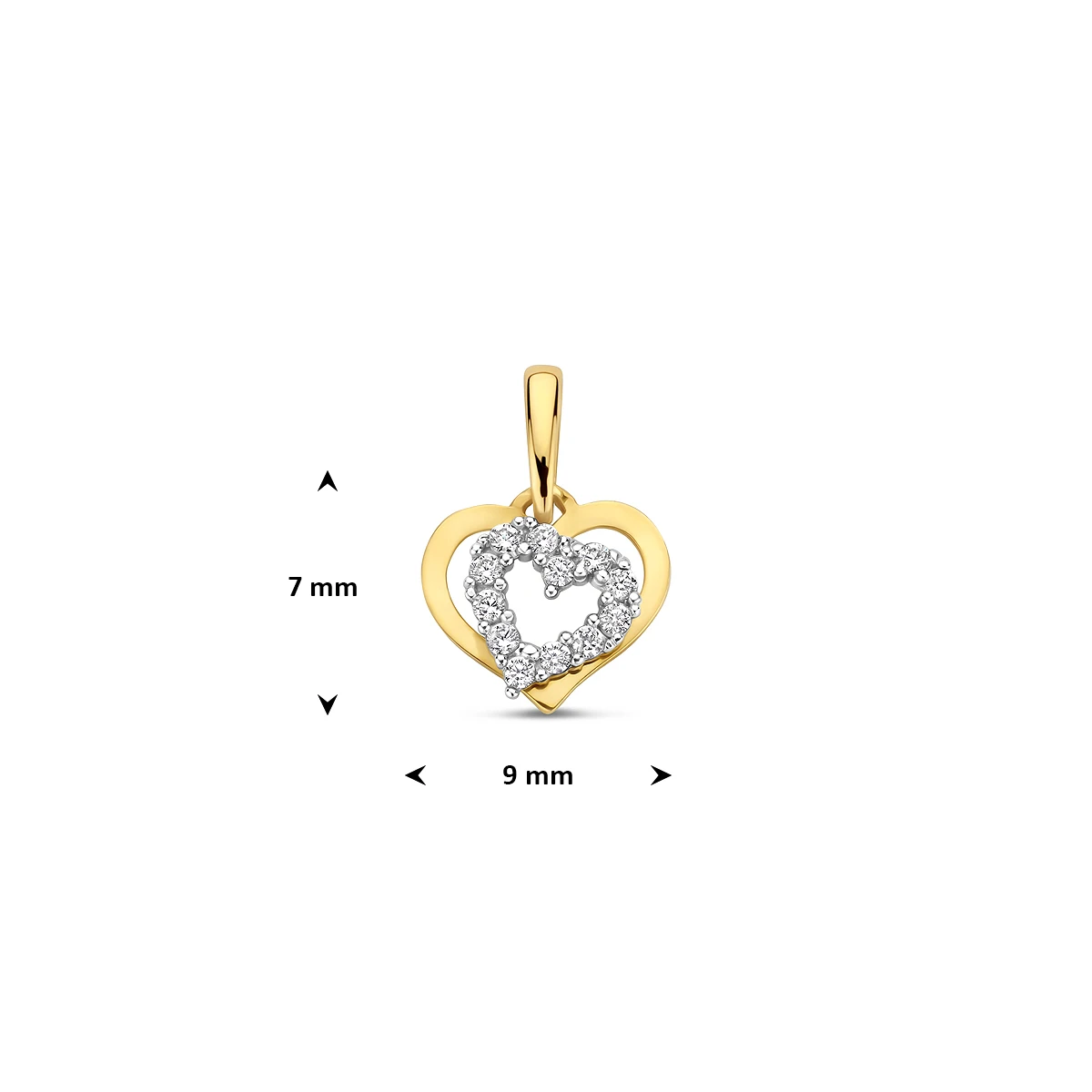 hanger hart zirkonia 14K bicolor goud geel/wit