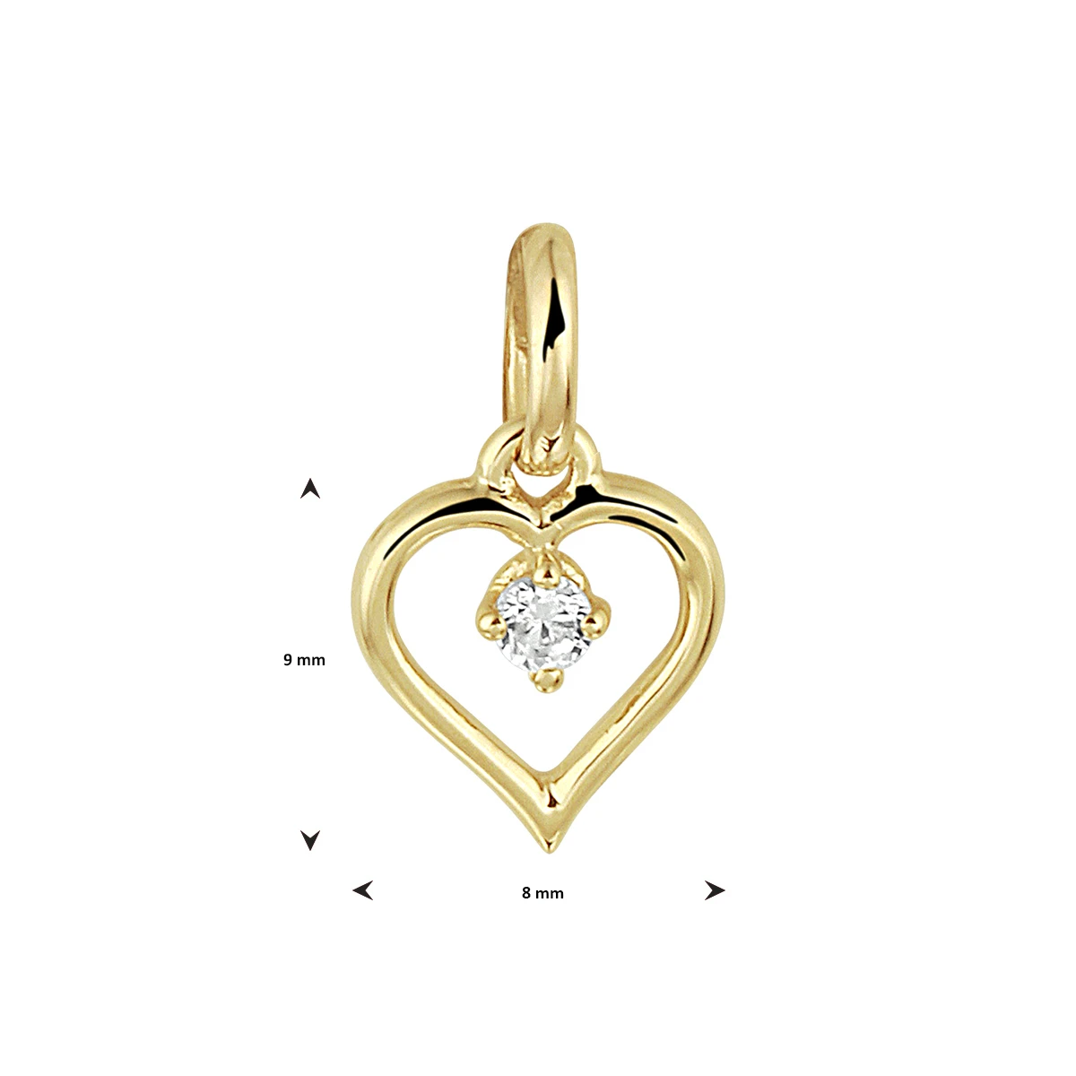 hanger hart zirkonia 14K geelgoud