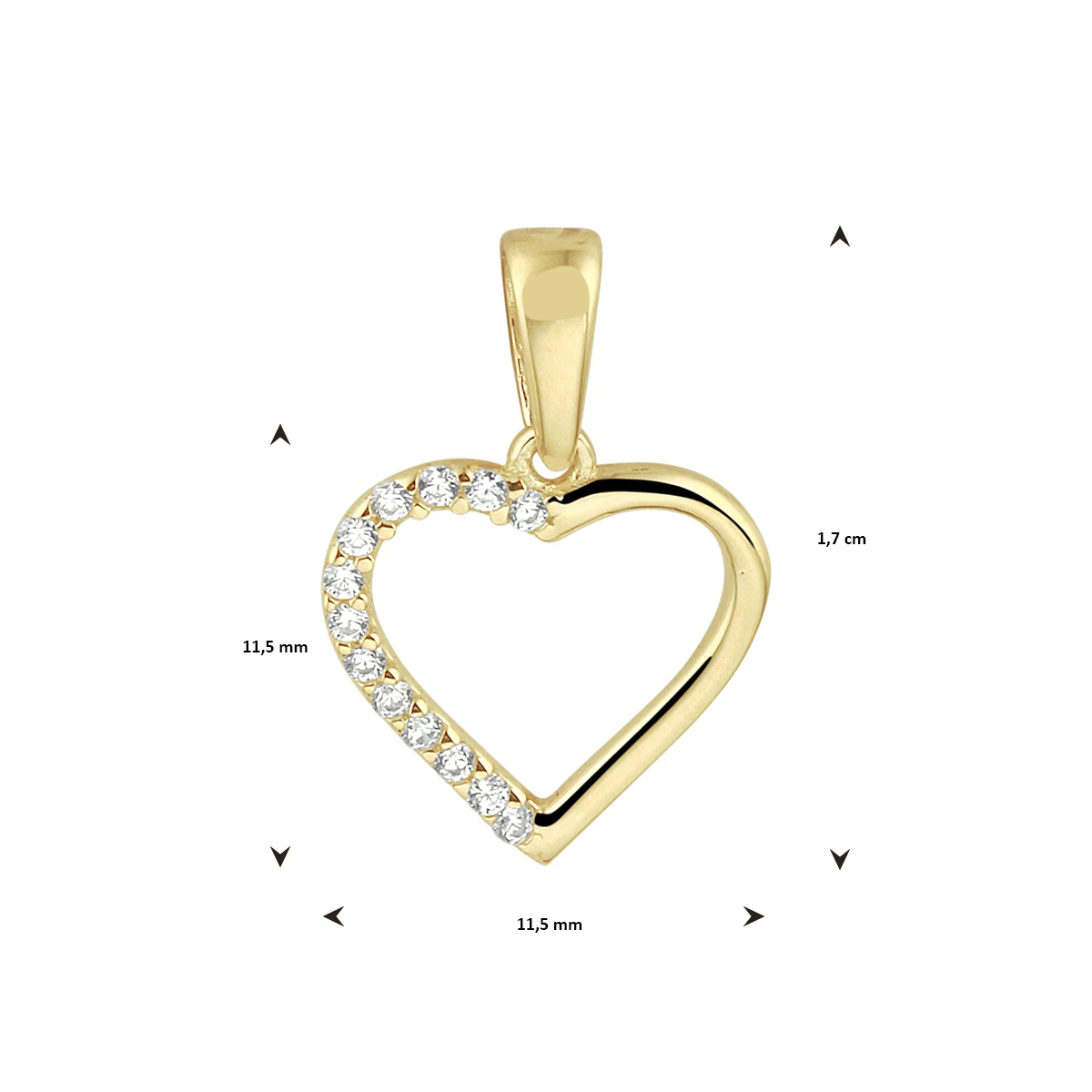 hanger hart zirkonia 14K geelgoud