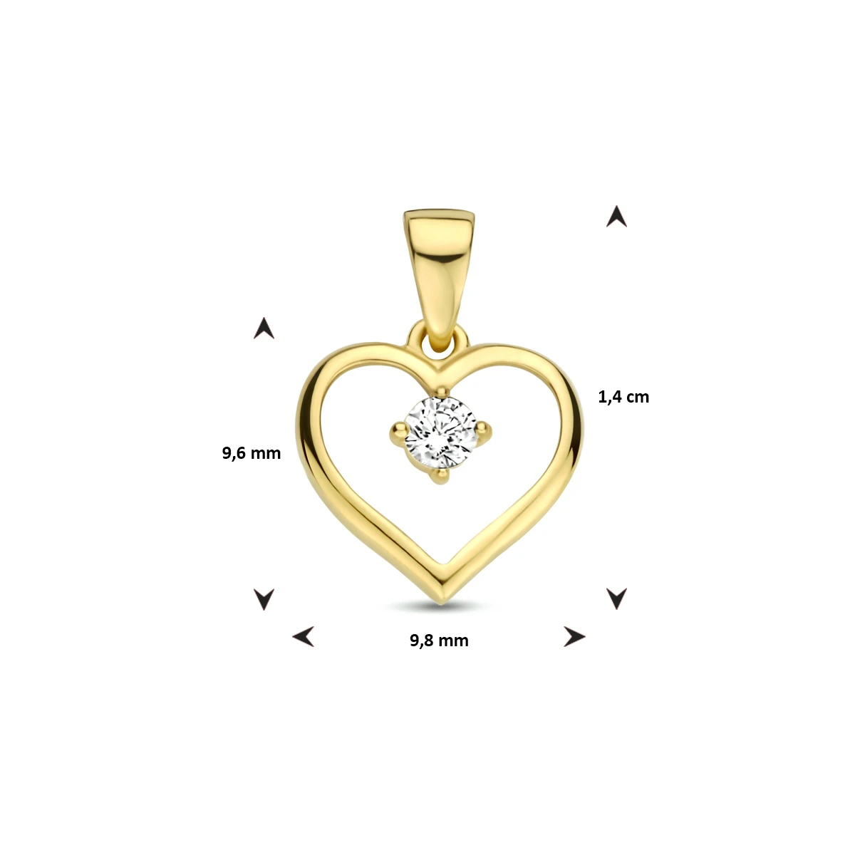 hanger hart zirkonia 9,5 mm 14K geelgoud