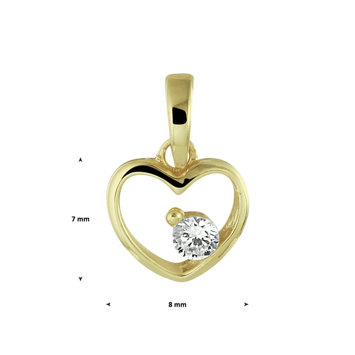 hanger hart zirkonia 14K geelgoud