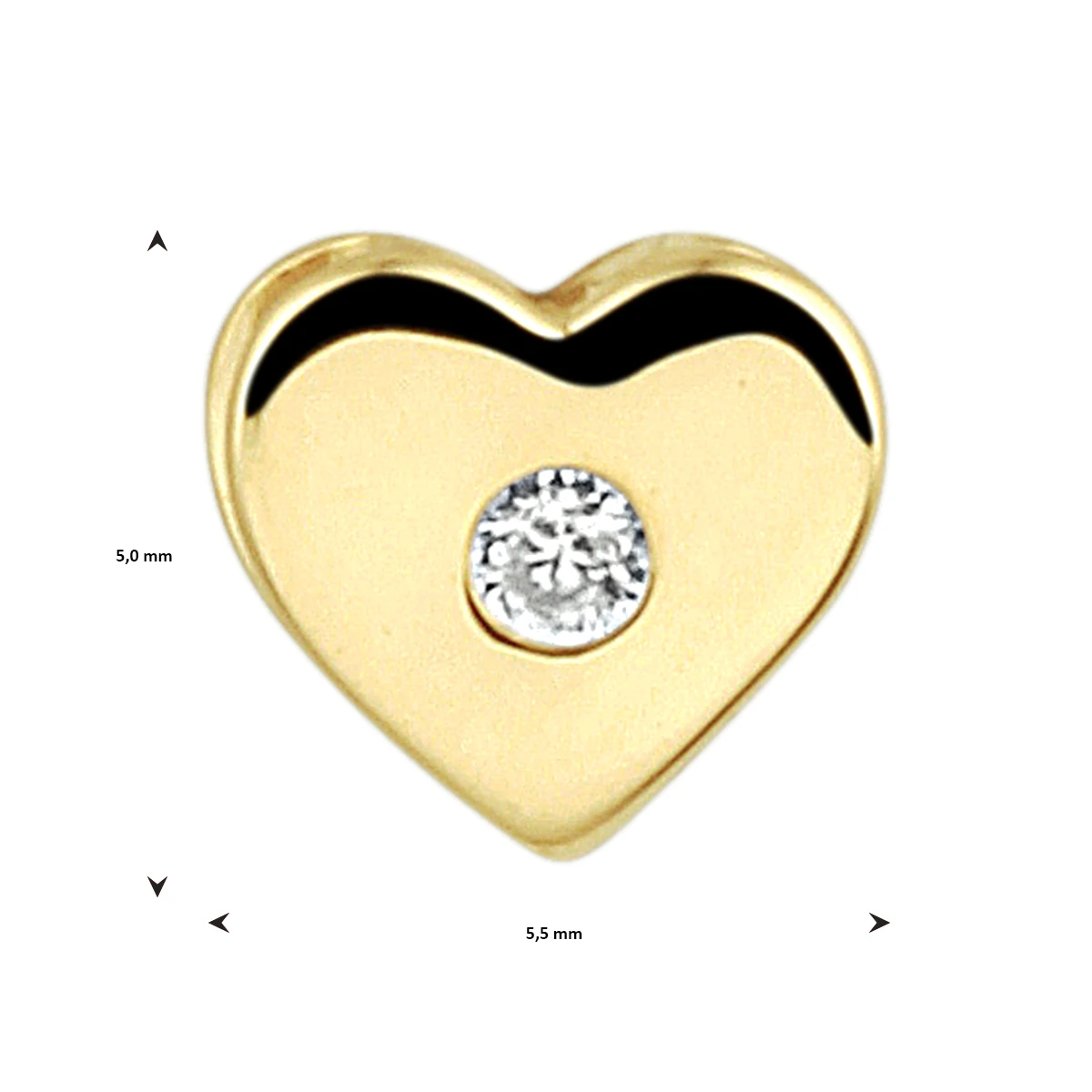hanger hart zirkonia 5 mm 14K geelgoud