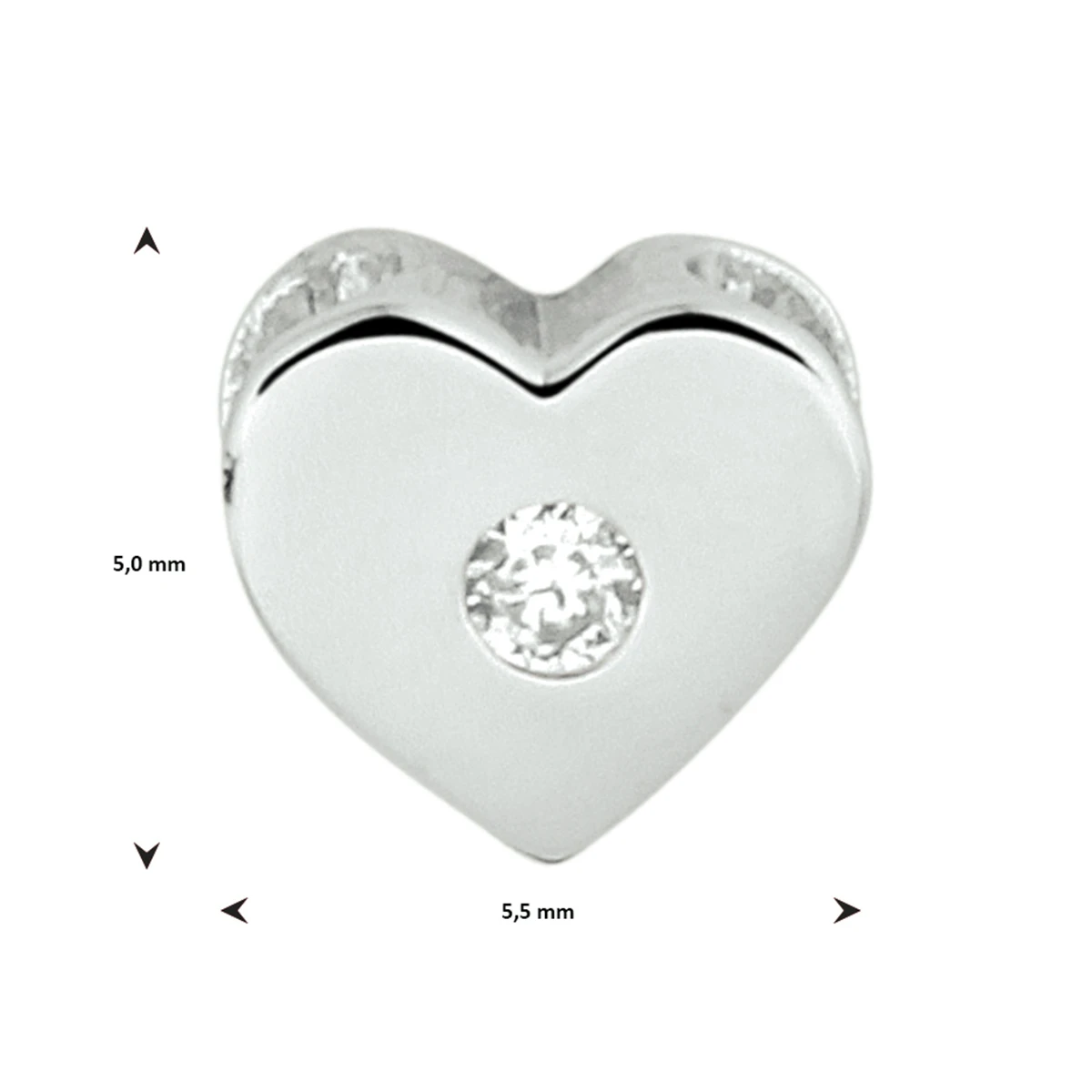 hanger hart zirkonia 5 mm zilver gerhodineerd