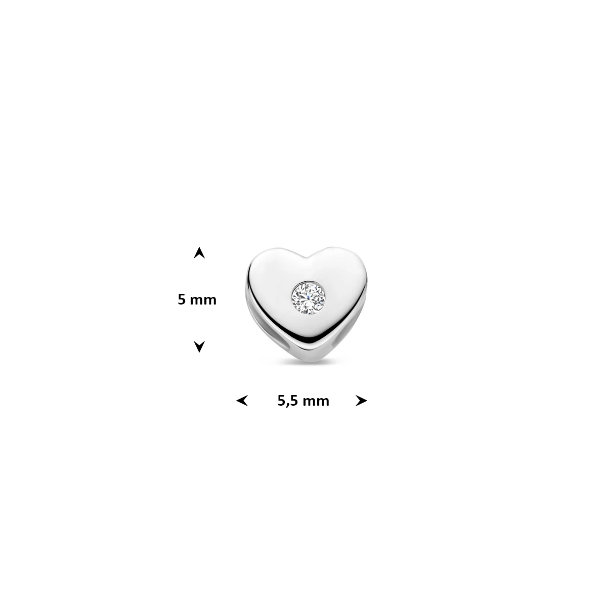 hanger hart zirkonia 5 mm zilver gerhodineerd