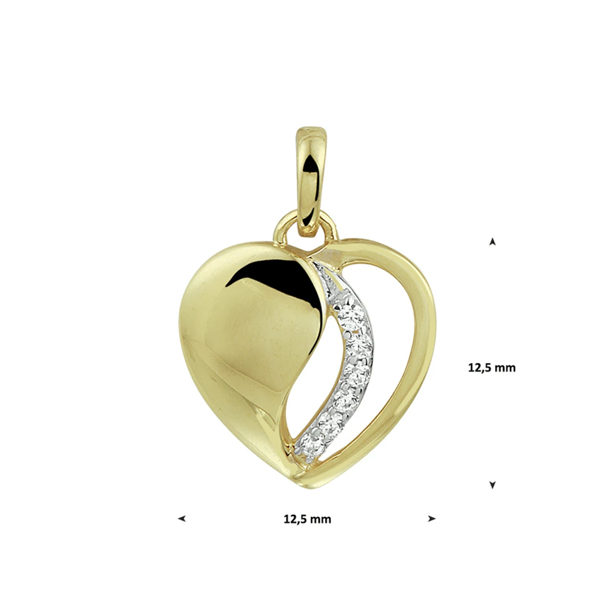 hanger hart zirkonia bicolor gestift 14K geelgoud