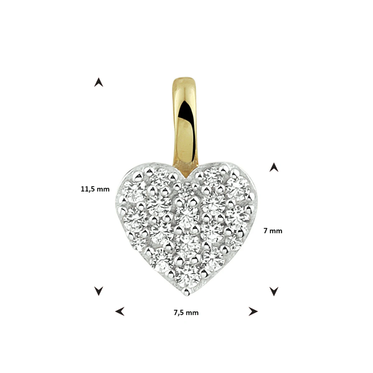 hanger hart zirkonia bicolor gestift 14K geelgoud