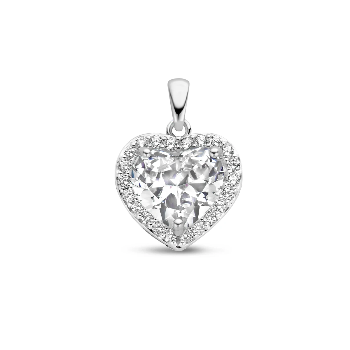 hanger hart zirkonia halo zilver gerhodineerd