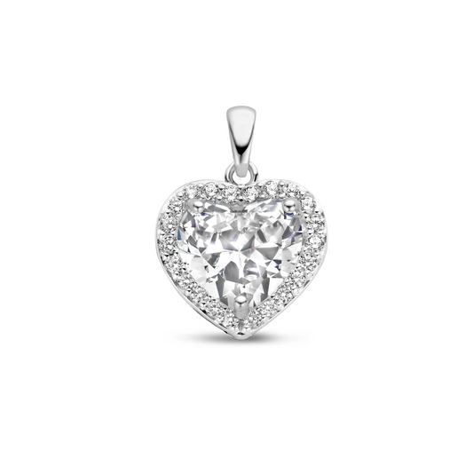 hanger hart zirkonia halo zilver gerhodineerd