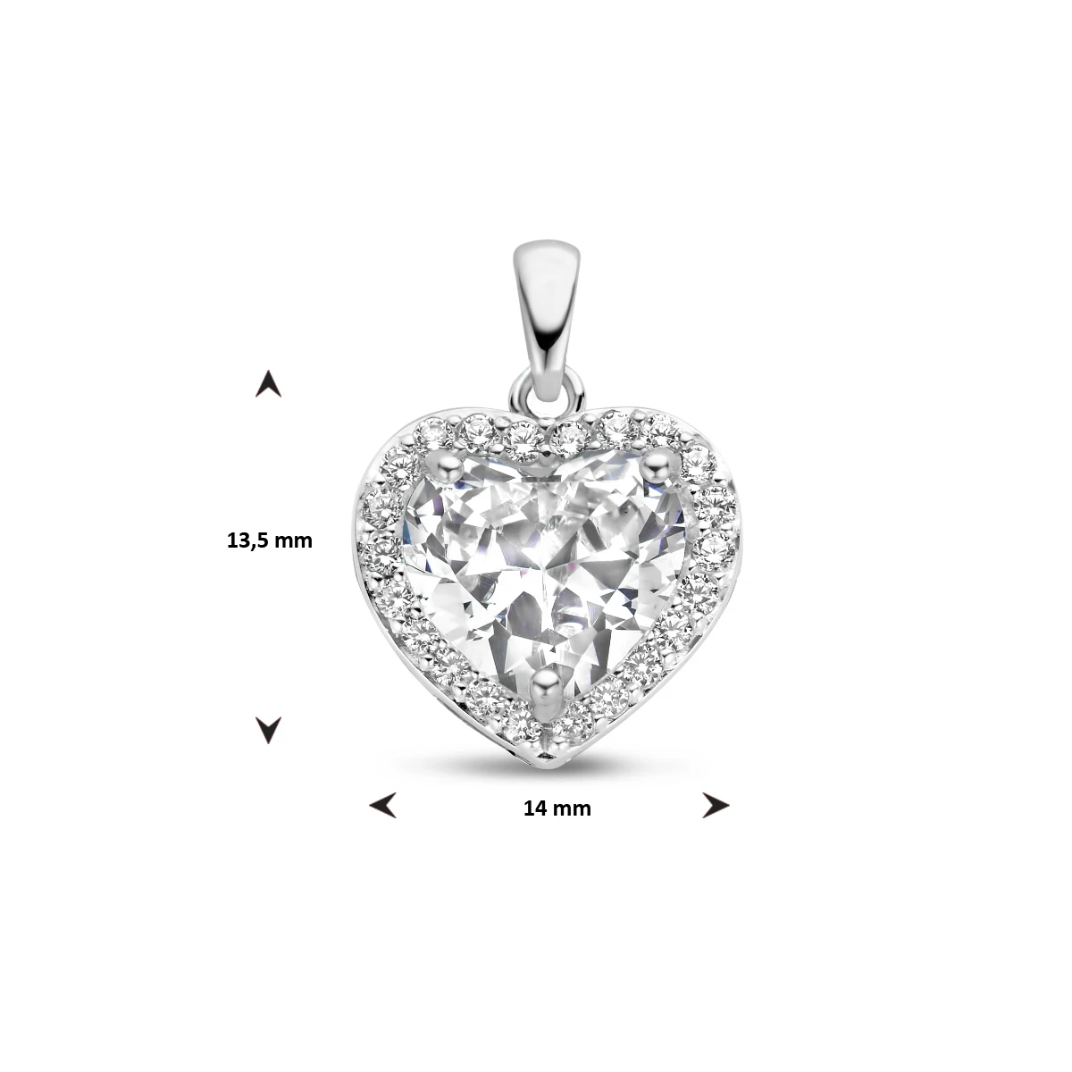 hanger hart zirkonia halo zilver gerhodineerd