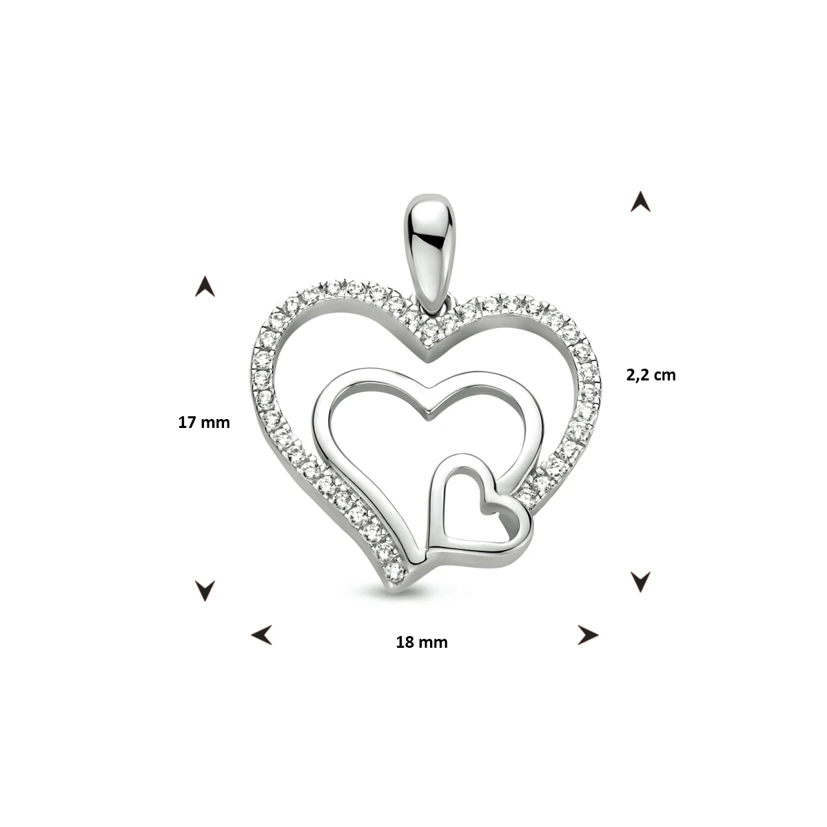 hanger hart zirkonia zilver gerhodineerd