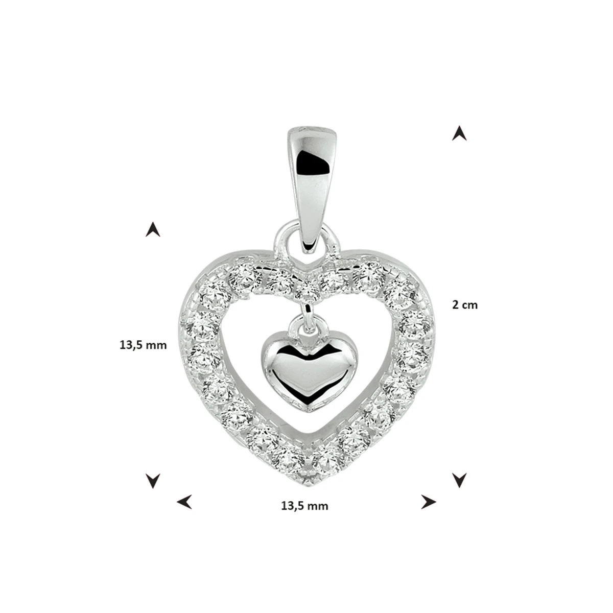 hanger hart zirkonia zilver gerhodineerd