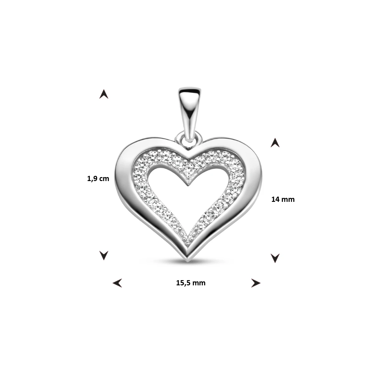 hanger hart zirkonia zilver gerhodineerd
