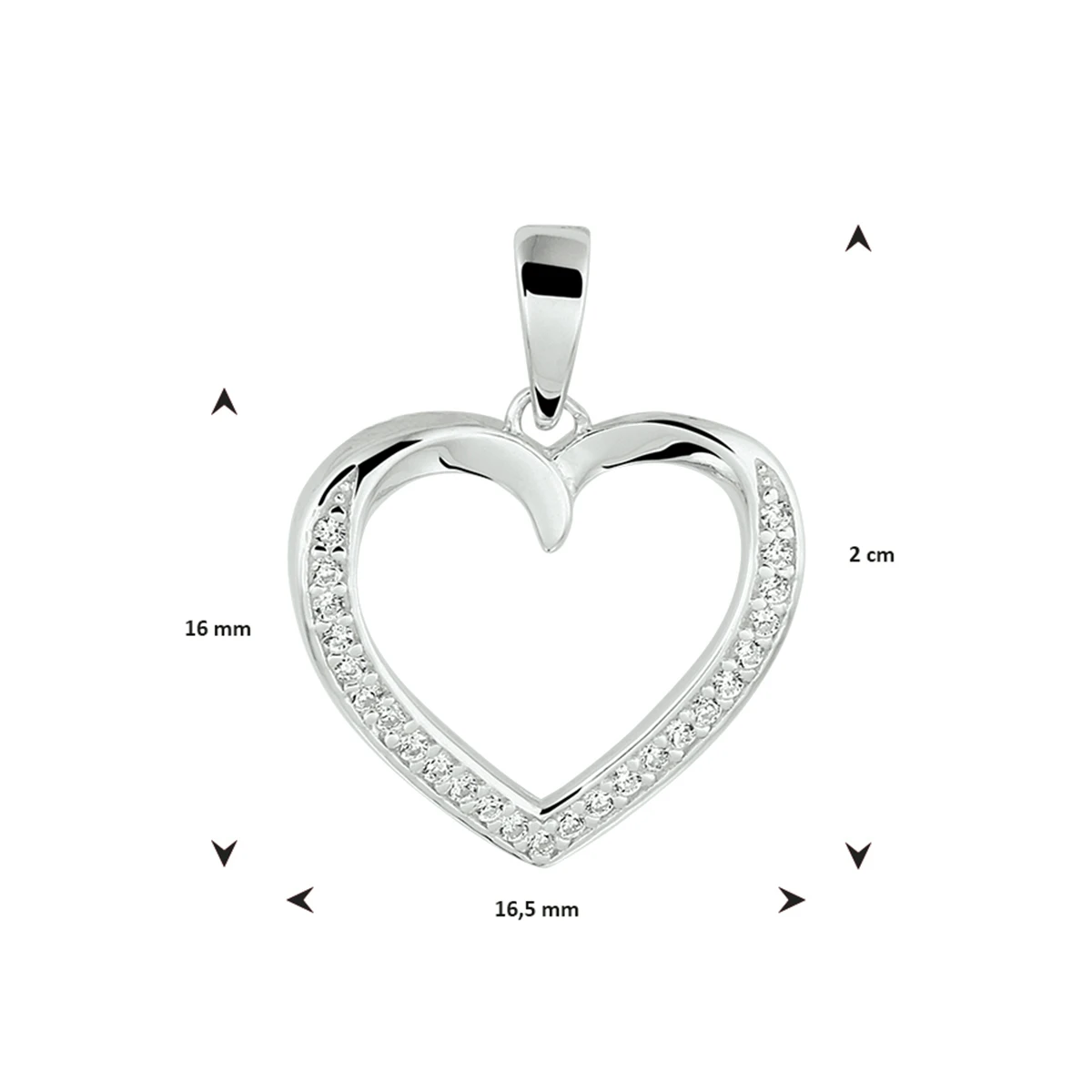 hanger hart zirkonia zilver gerhodineerd