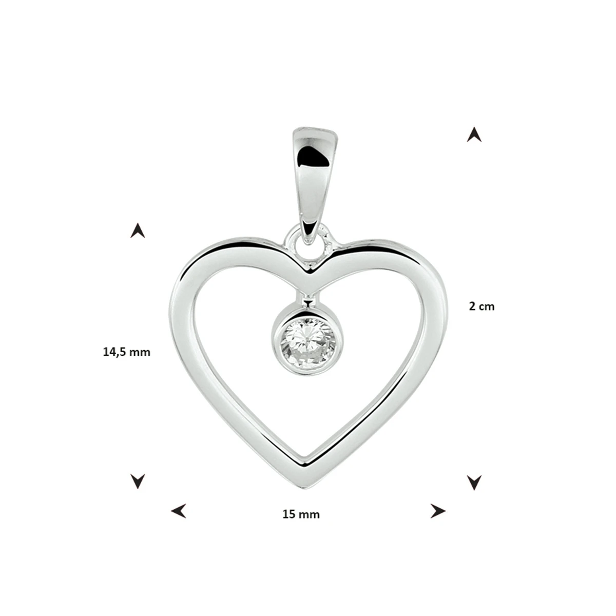 hanger hart zirkonia zilver gerhodineerd