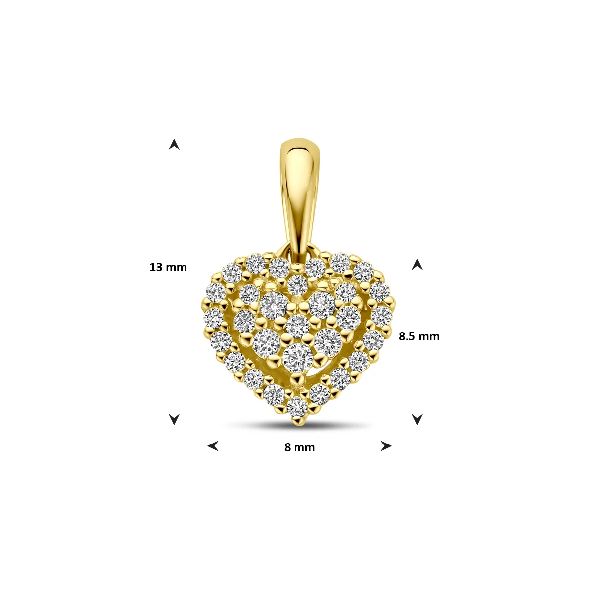 hanger hartje diamant 0.15ct h si 13 mm 14K geelgoud