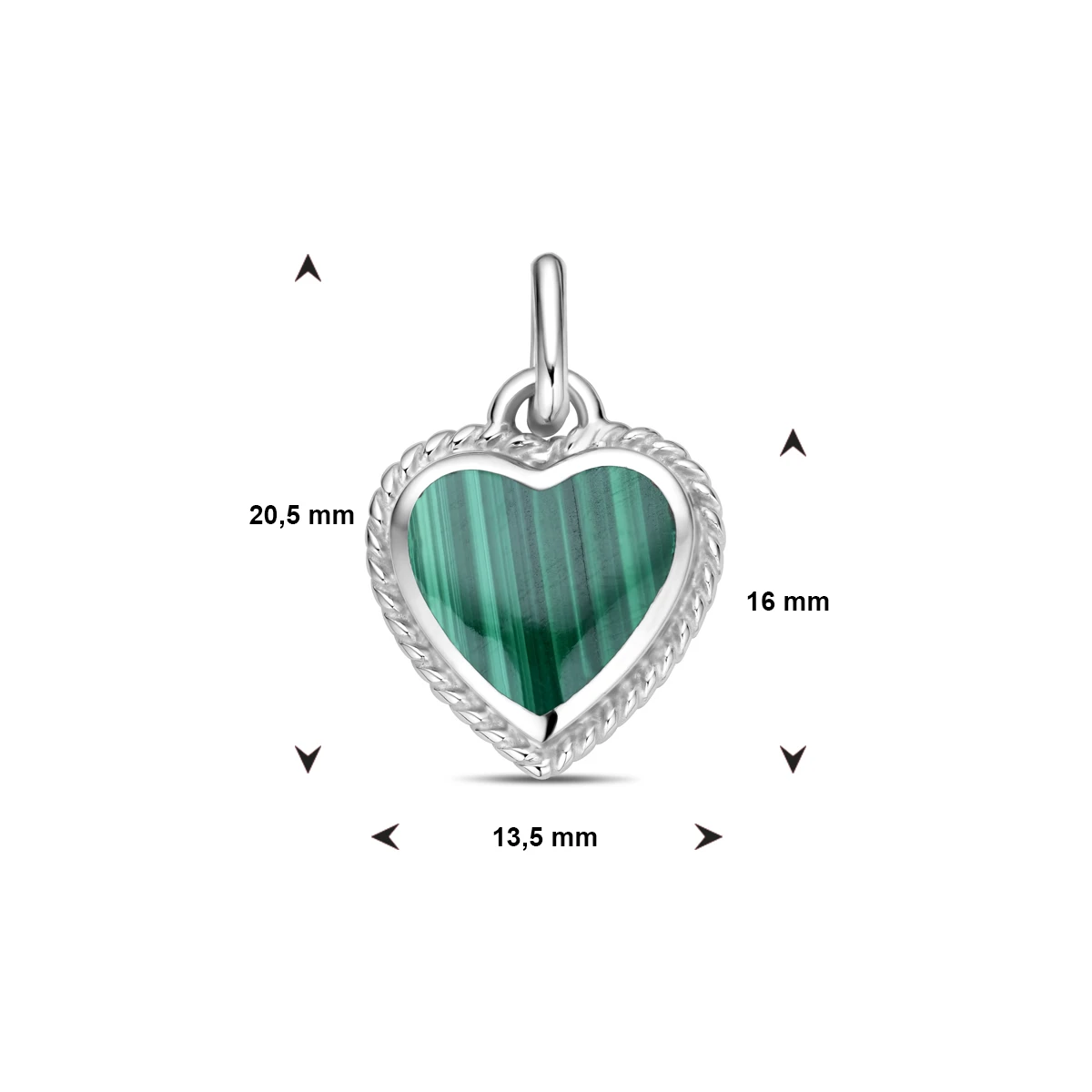 hanger hartje malachiet zilver gerhodineerd