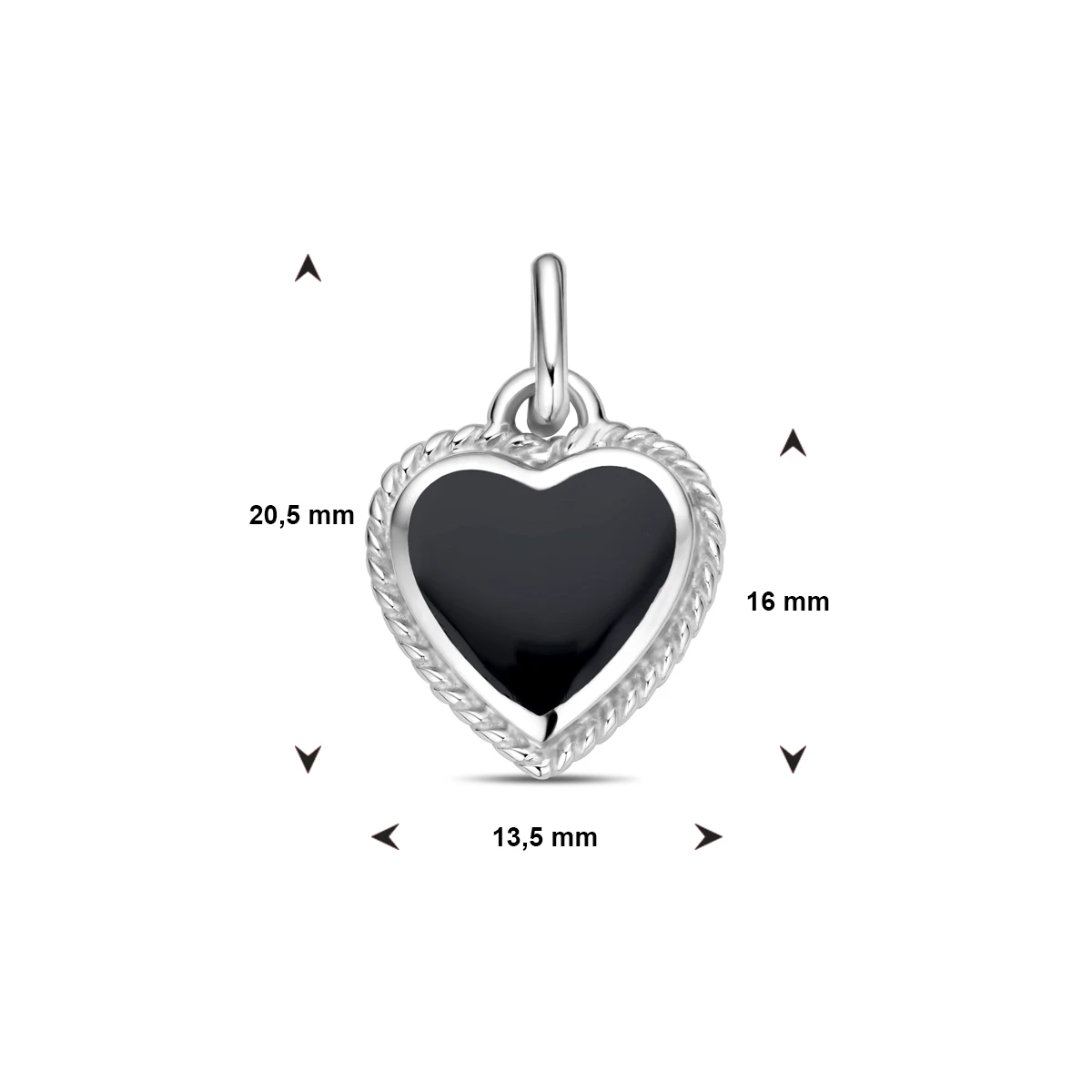 hanger hartje onyx zilver gerhodineerd