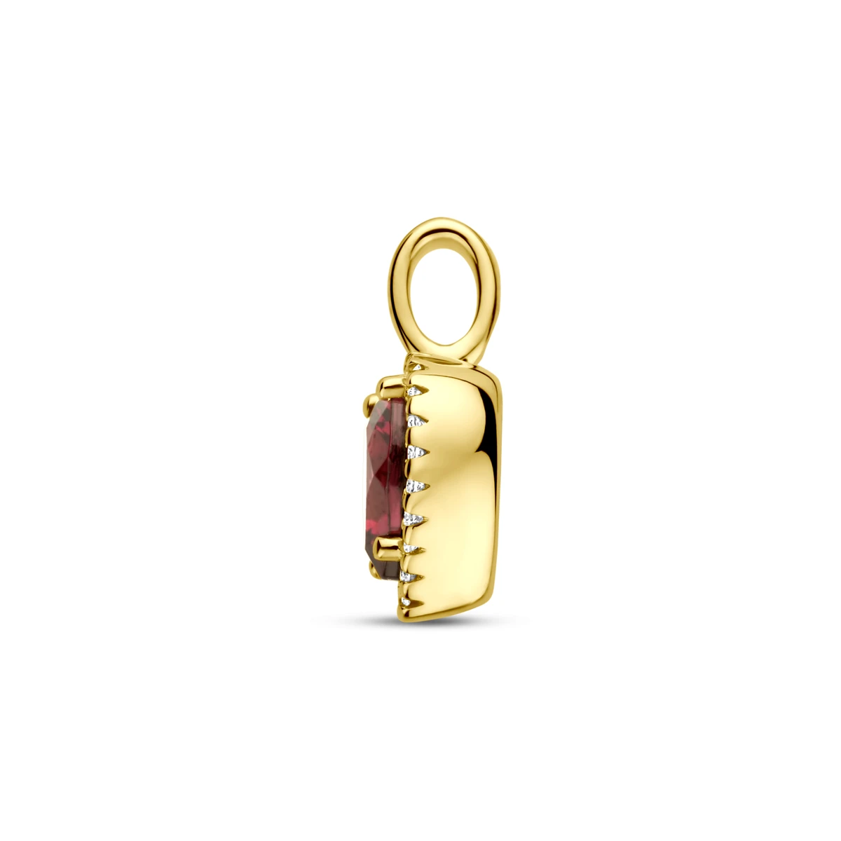 hanger hartje roze rhodoliet en diamant 0.06ct h si 13 mm 14K geelgoud