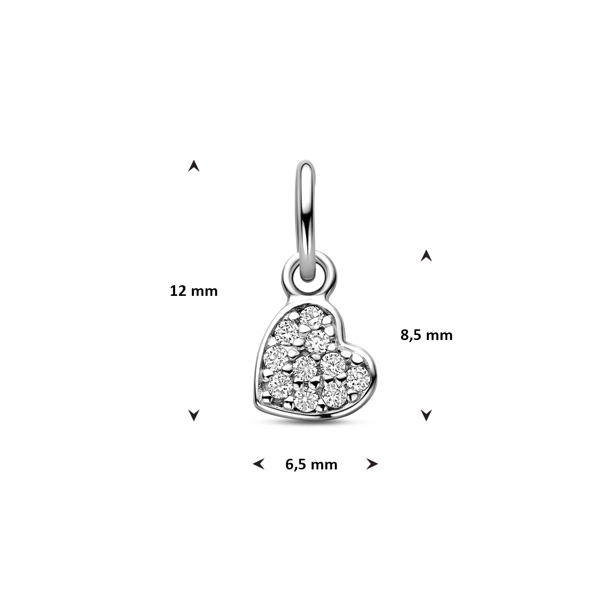 hanger hartje zirkonia 8,5 mm zilver gerhodineerd