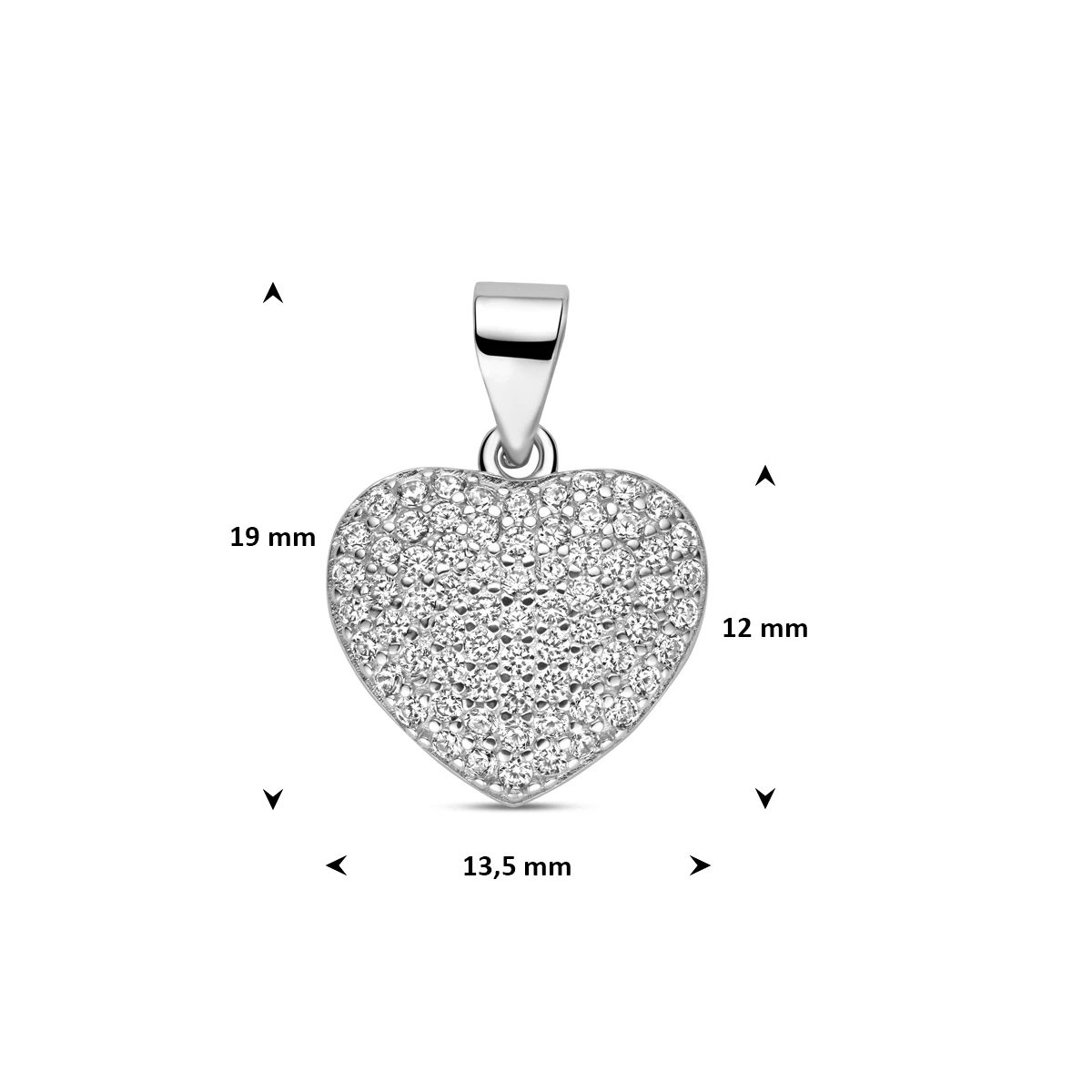 hanger hartje zirkonia 12 mm zilver gerhodineerd