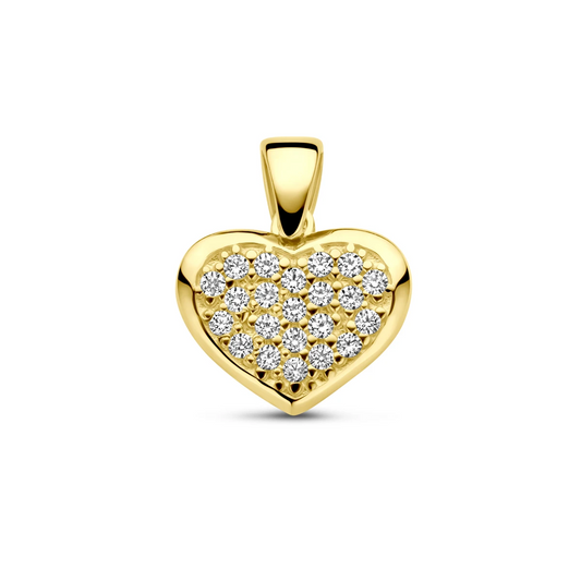 hanger hartje zirkonia 14 mm 14K geelgoud