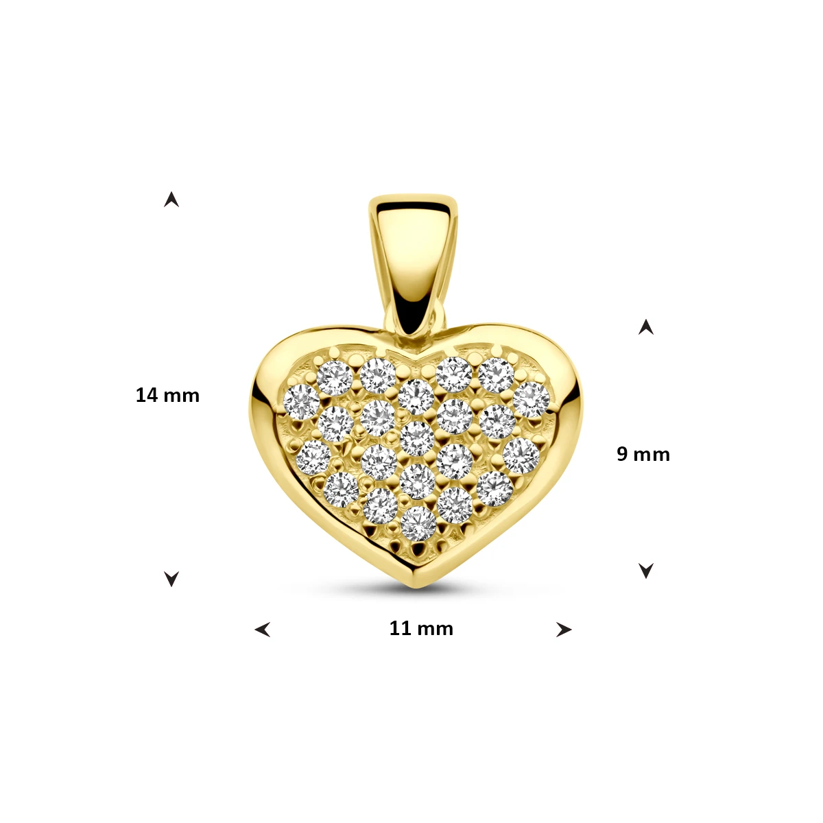 hanger hartje zirkonia 14 mm 14K geelgoud