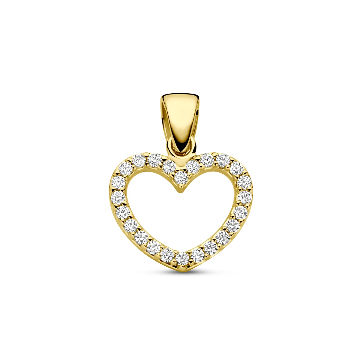 hanger hartje zirkonia 15 mm 14K geelgoud