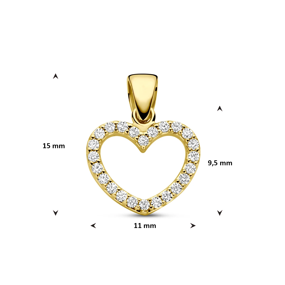 hanger hartje zirkonia 15 mm 14K geelgoud