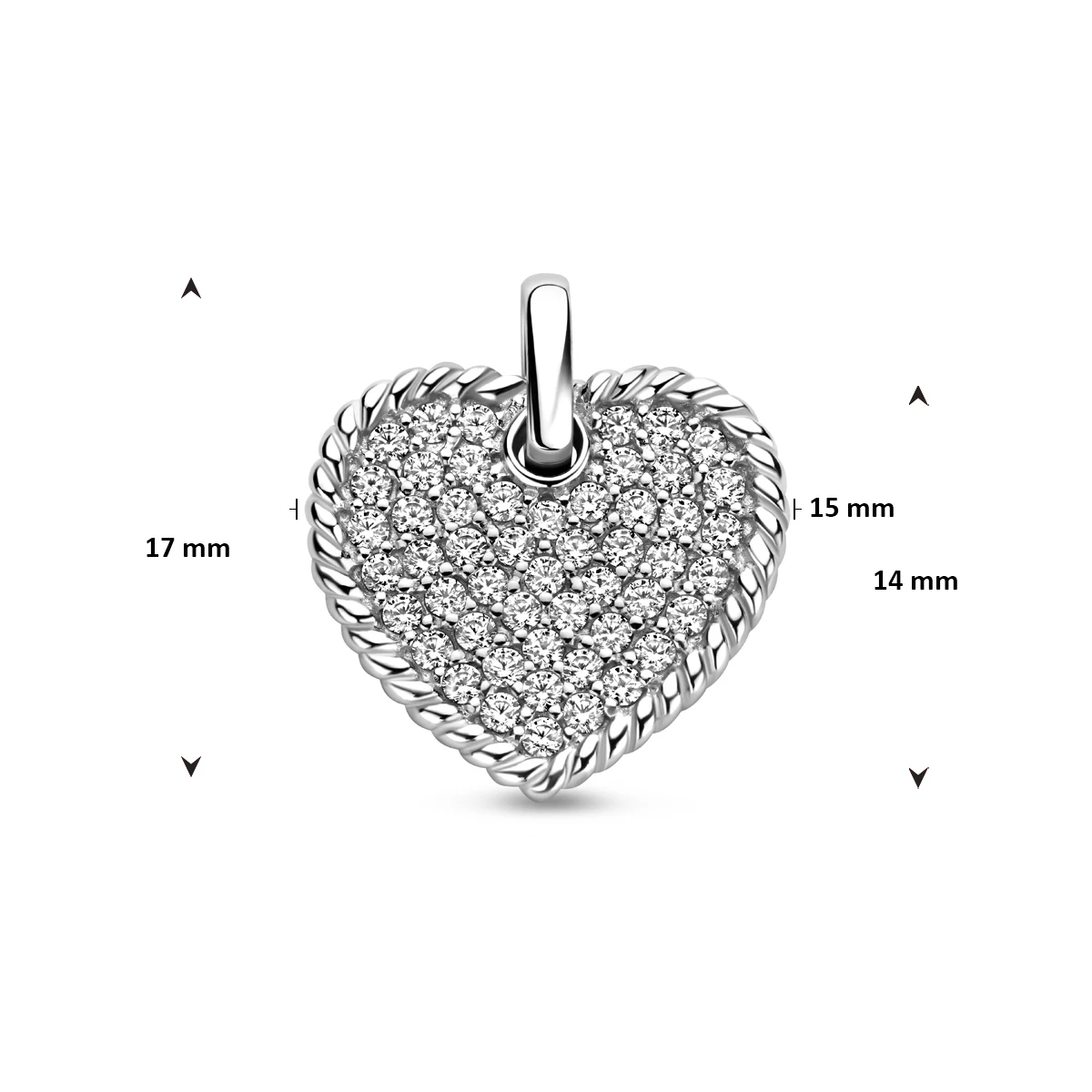 hanger hartje zirkonia 14 mm zilver gerhodineerd