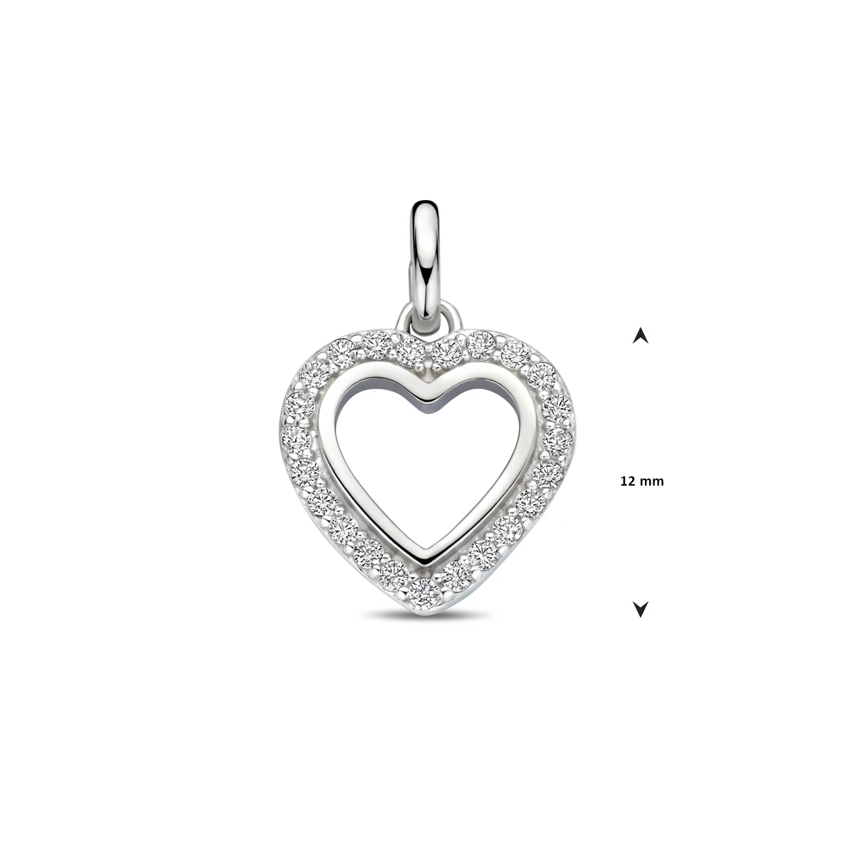 hanger hartje zirkonia 12 mm zilver gerhodineerd