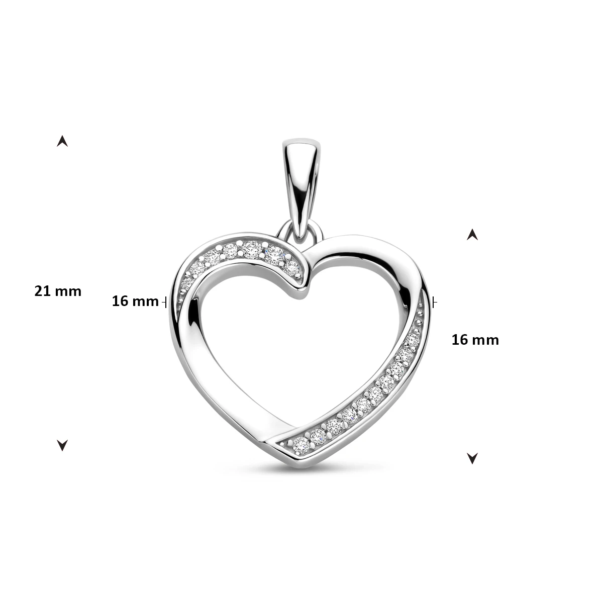 hanger hartje zirkonia 16 mm zilver gerhodineerd