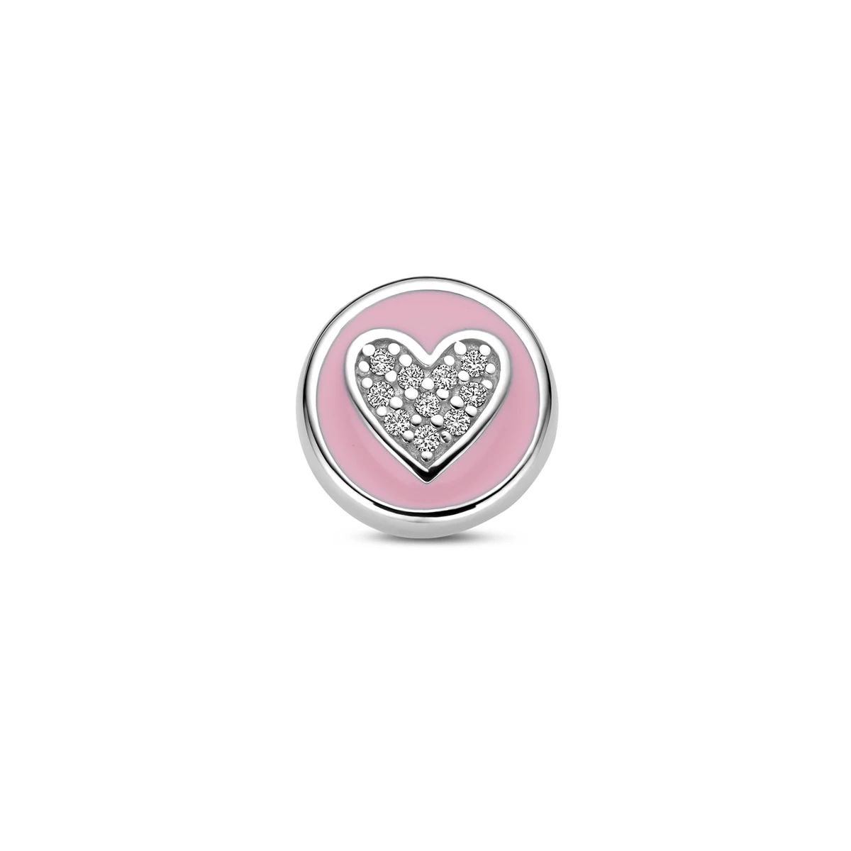 hanger hartje zirkonia en roze emaille 10 mm zilver gerhodineerd