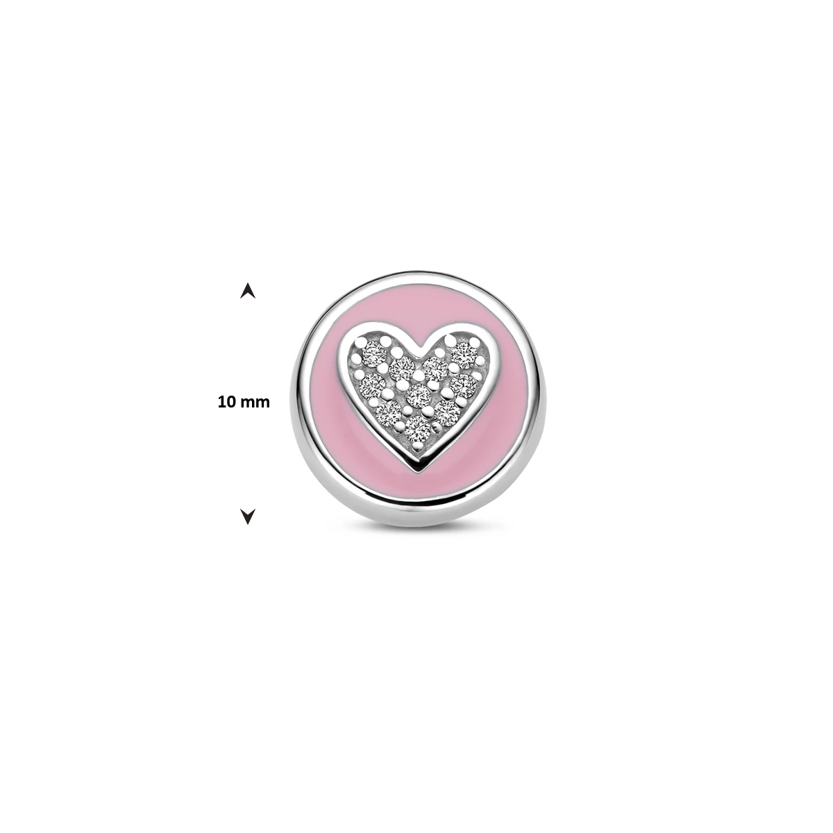 hanger hartje zirkonia en roze emaille 10 mm zilver gerhodineerd