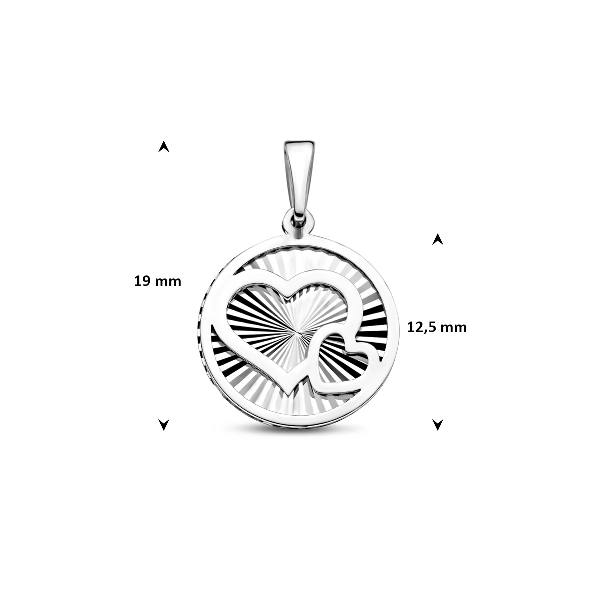 hanger hartjes gediamanteerd 19 mm zilver gerhodineerd