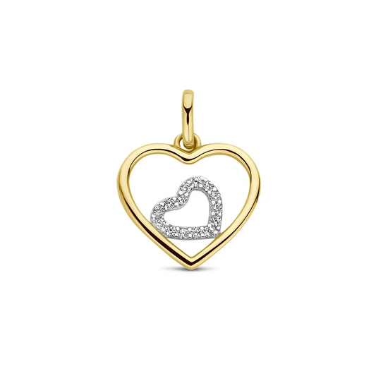 hanger hartjes zirkonia 14K bicolor goud geel/wit