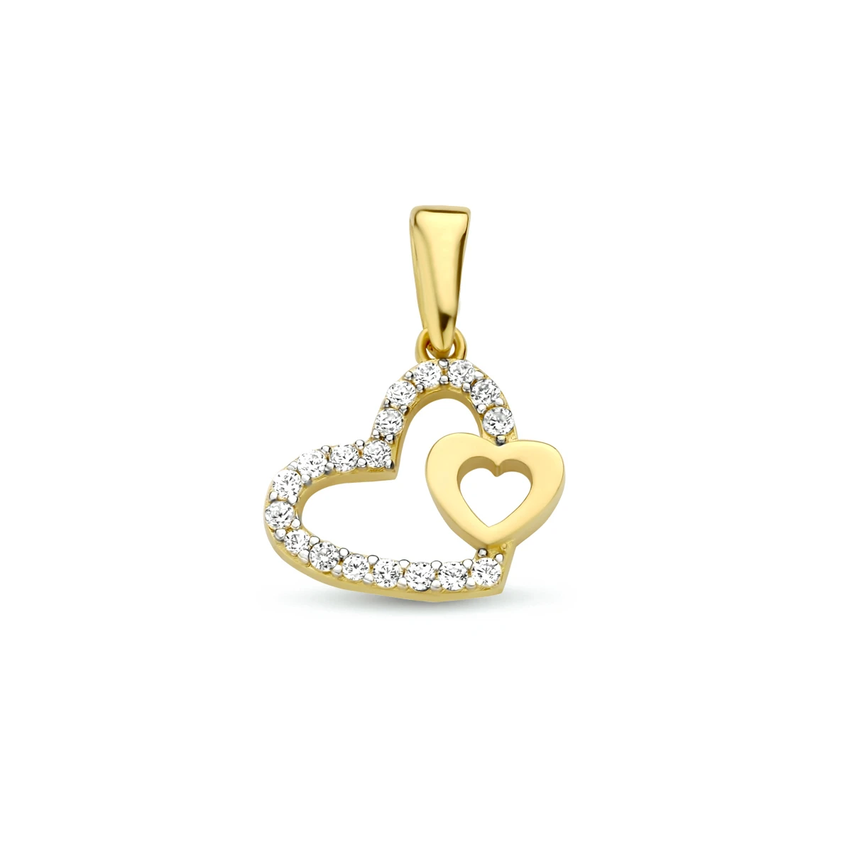 hanger hartjes zirkonia 14K geelgoud